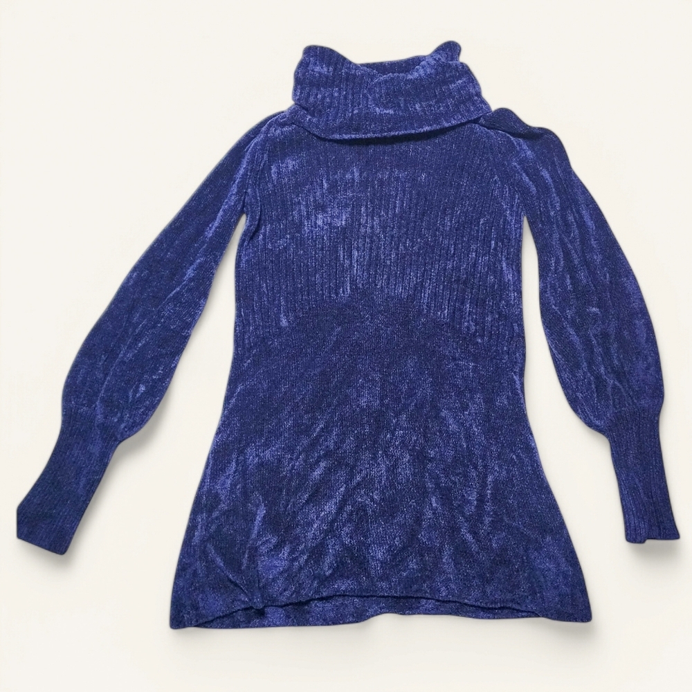 Free People Chenille Cowl Neck Open Back Tunic Sweater Size M Royal Blue Boho